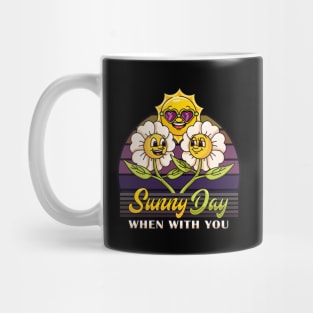 Sunny day, a cartoon mascot of flowers dancing in summer Mug